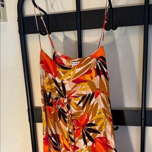 Billabong Asymmetrical Dress in Orange and Red Leaf Print